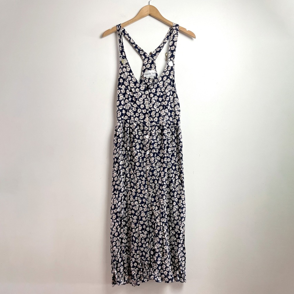 Daisy Floral T-Back Midi Dress Small Vintage 90s Indie Grunge Cottage Layering